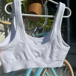 ALO Yoga White Scoop Neck Sports Bra
